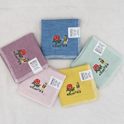 バラの刺繍入りMOKUハンカチ　日本製